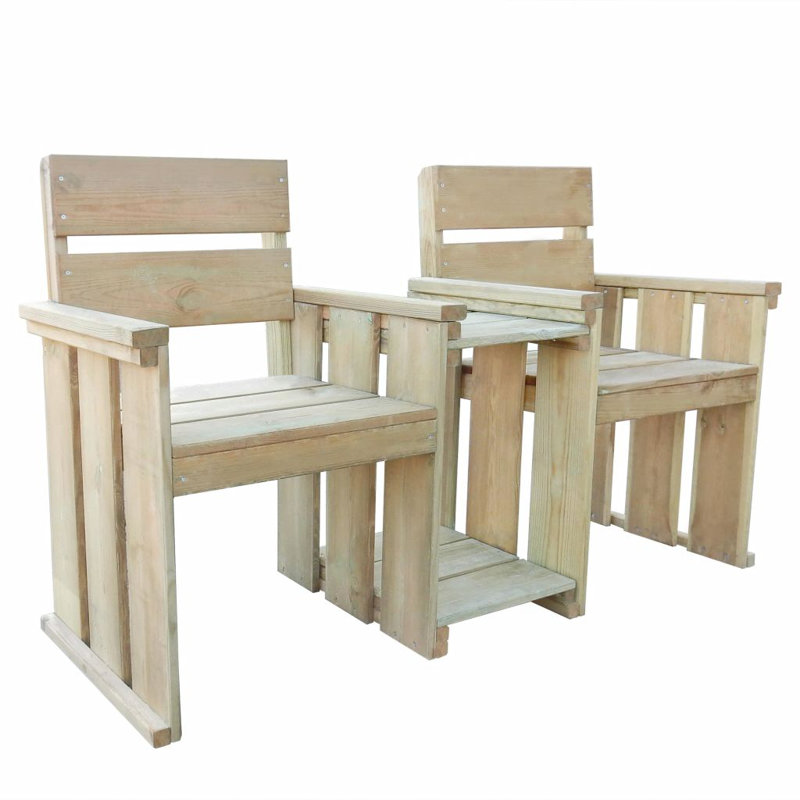 wooden tete a tete bench
